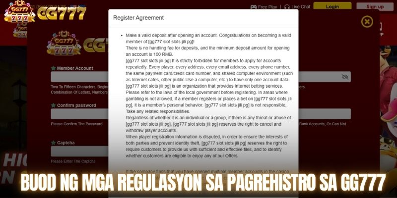 Buod ng mga regulasyon sa pagrehistro sa GG777