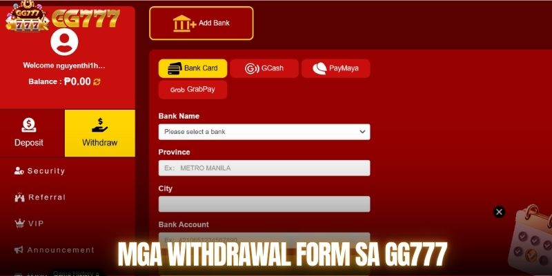 Mga withdrawal form sa GG777