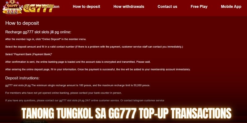 Tanong tungkol sa GG777 Top-up transactions